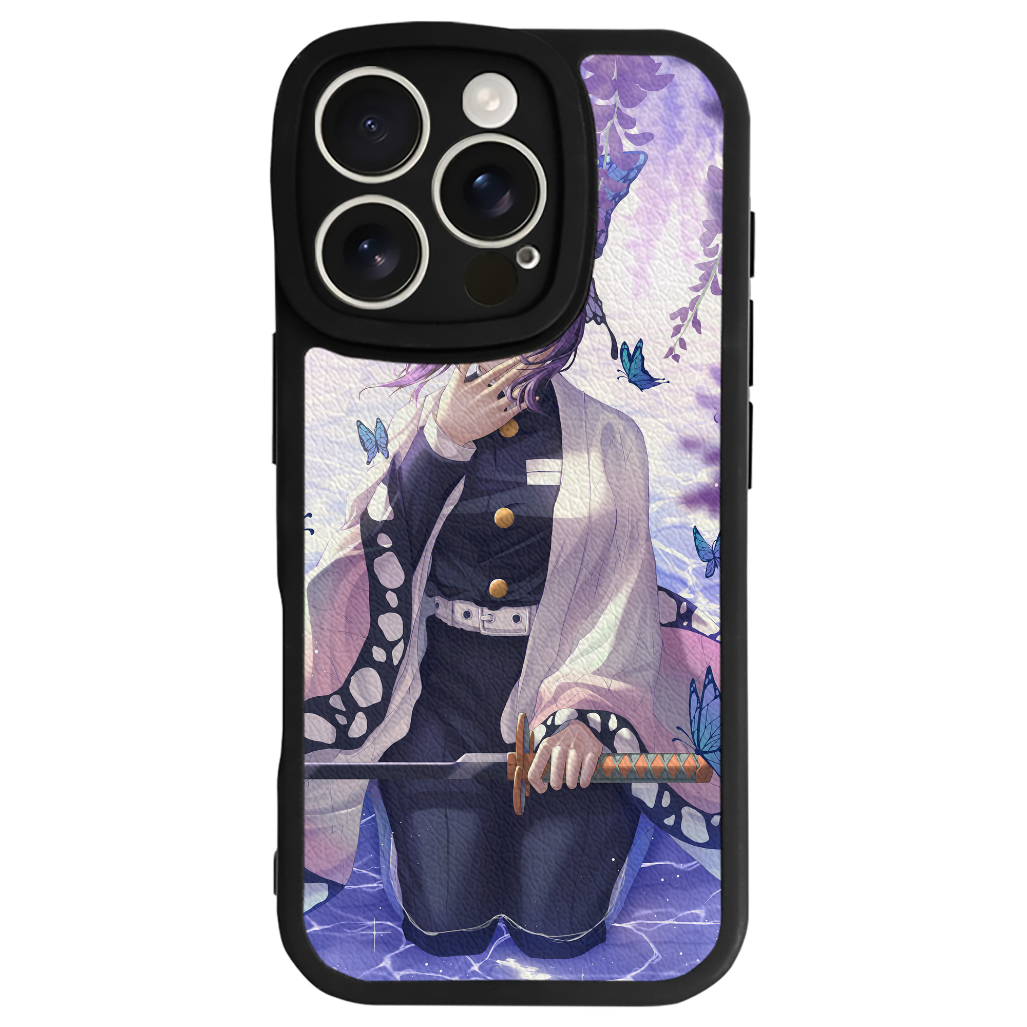 （画像用） 鬼滅の刃（きめつのやいば）蟲柱-胡蝶 しのぶ／こちょう しのぶ Kochou Shinobu 【iPhone 16シリーズ対応】シリコンスマホケース（レザー調） 材質：シリコン